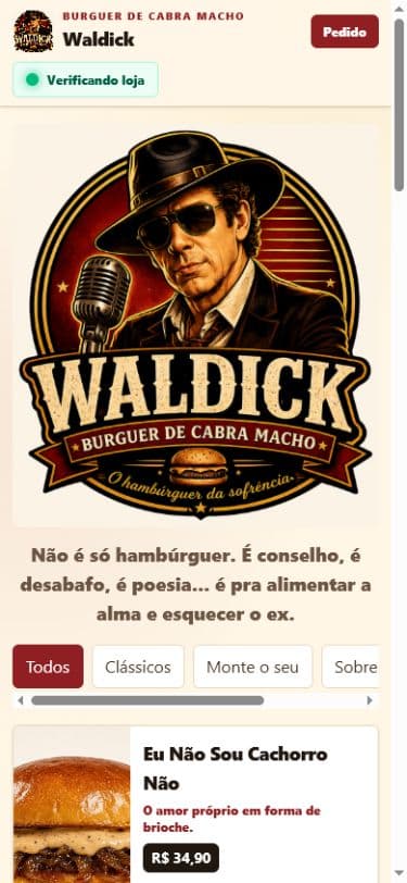 Site de pedidos Waldick no celular
